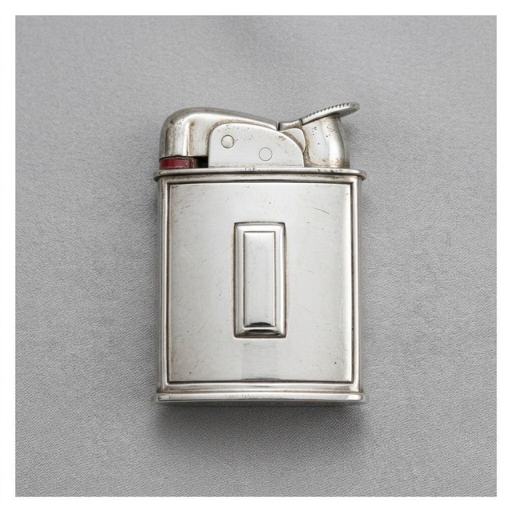 Vintage Evans Lift Arm Pocket Lighter Silver Tone Art Deco Pinstripe Monogram